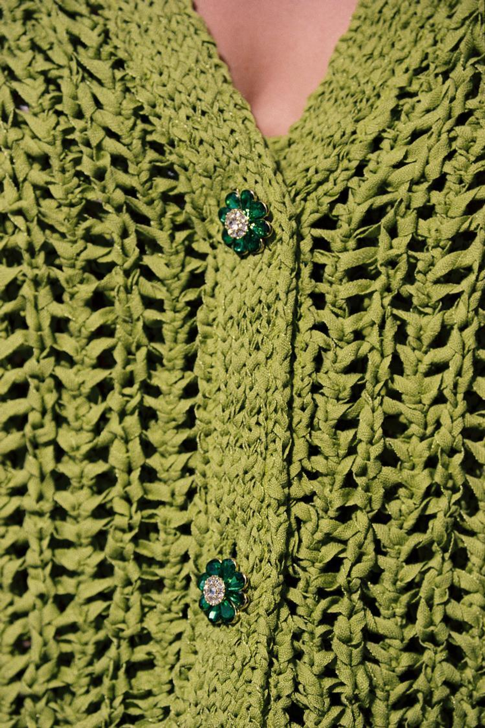 ZARA КАРДИГАН АЖУРНОЙ ВЯЗКИ, ЗЕЛЕНЫЙ