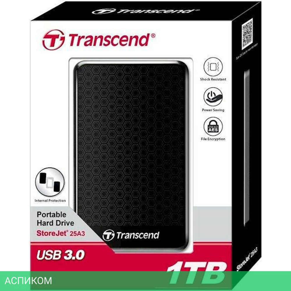 Внешний накопитель Transcend StoreJet 25A3 1TB Black (TS1TSJ25A3K)