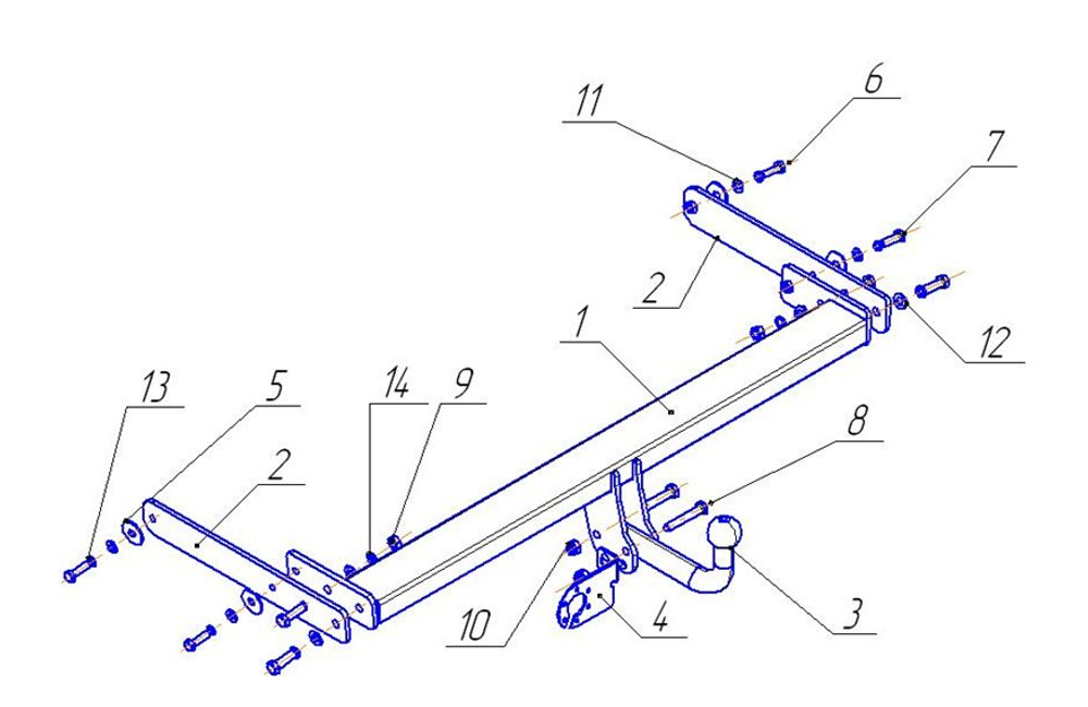 Фаркоп для Volkswagen Tiguan 2007-2016 Тип шара: A. Нагрузки: 1500/75 кг, VW 23
