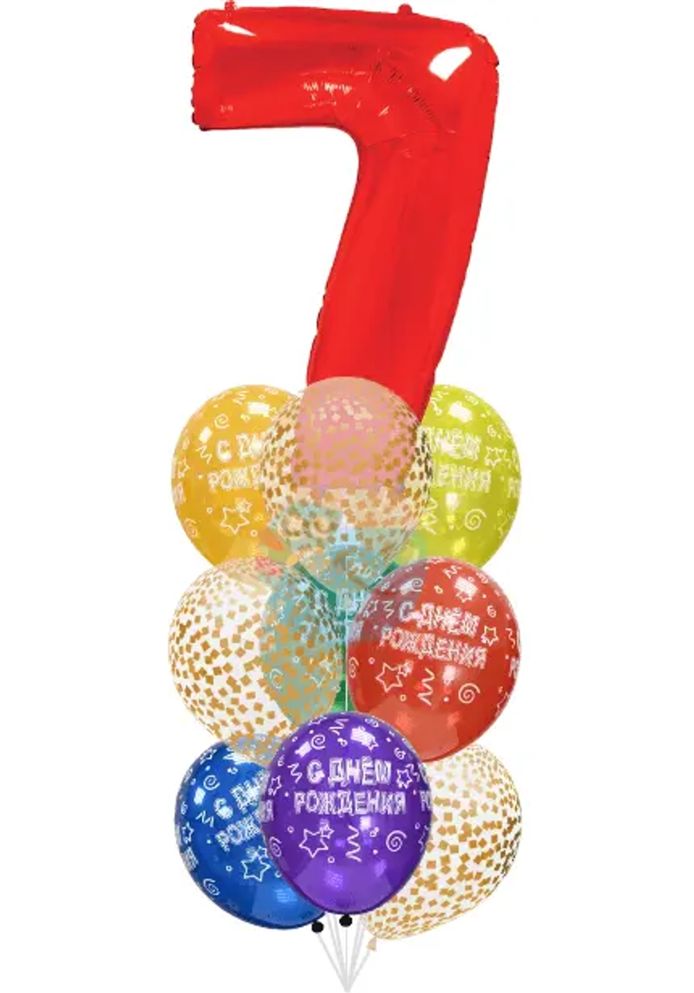 Фонтан c красной цифрой «7» из 10 воздушных шаров с гелием