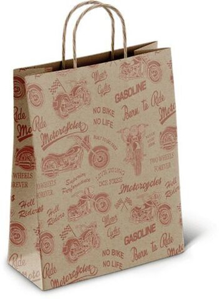 Пакет подар. бумажн. 35*26*15 см, 80 гр/м2 Мотоцикл, крученые ручки