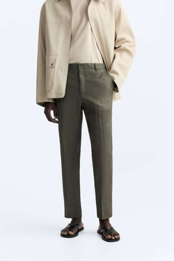 ZARA БРЮКИ ИЗ 100% ЛЬНА, ХАКИ
