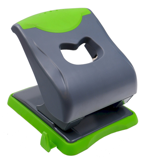 Дырокол Qredo, 40 листов, металлический, с выдвижной линейкой и резиновой накладкой, серо-зеленый