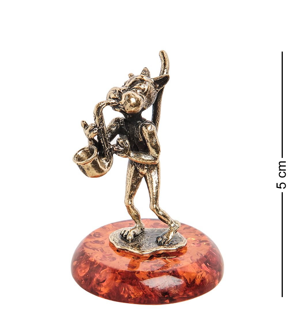 AM-1039 Фигурка «Кот с саксофоном» (латунь, янтарь)