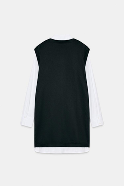 ZARA МИНИ-ПЛАТЬЕ ИЗ КОМБИНИРОВАННОГО ПОПЛИНА, ЧЕРНЫЙ/БЕЛЫЙ