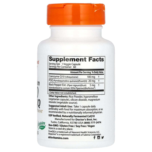 Doctor's Best, коэнзим Q10, 100 мг, пирролохинолинхинон, 20 мг, 60 растительных капсул