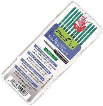Комплект водостойких грифелей 10 шт зелёные 2,8 мм для плитки и мокрого камня для карандаша Pica-Dry 3030 PICA-MARKER 4042