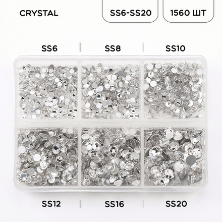 Набор страз холодной фиксации из стекла, цвет Crystal, форма Round