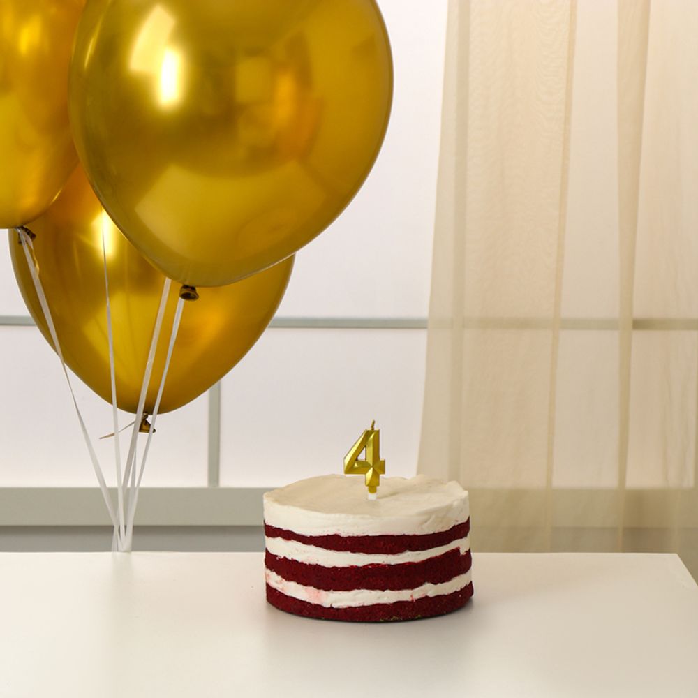 Свеча для торта цифра золотая 4 + воздушные шары, 5шт