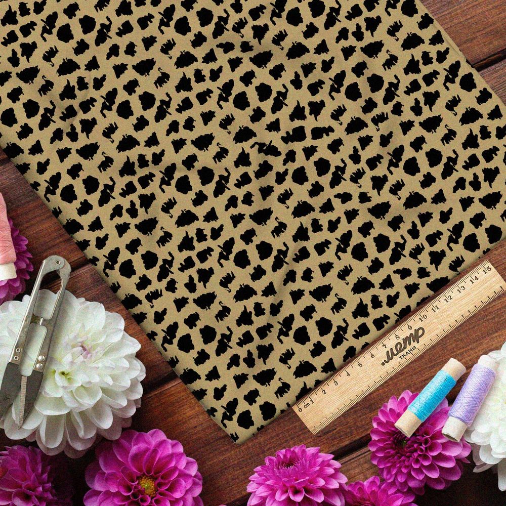 Ткань атлас мелкий коричневый гепардный принт