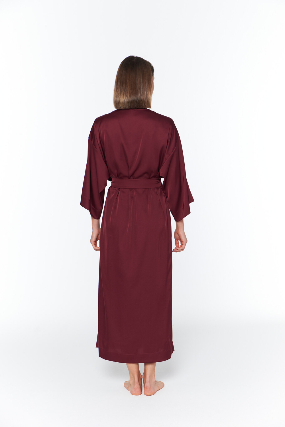 Шелковый халат-кимоно бордо