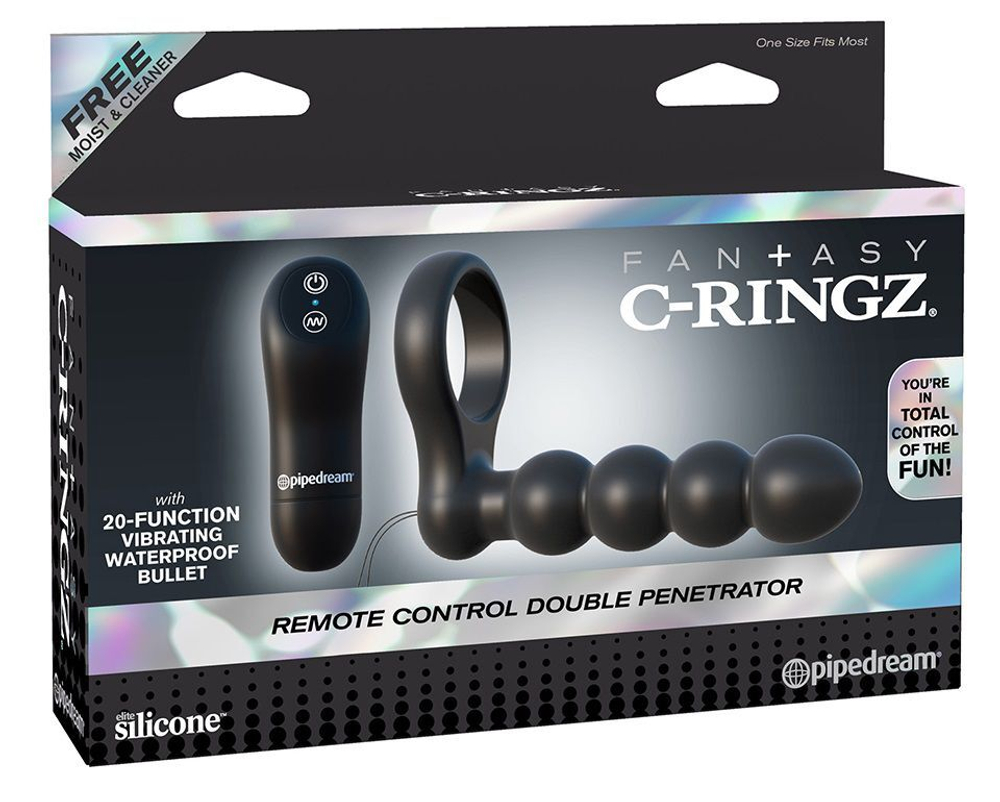 Эрекционное кольцо с анальным вибратором и пультом ДУ (Цвет: черный)