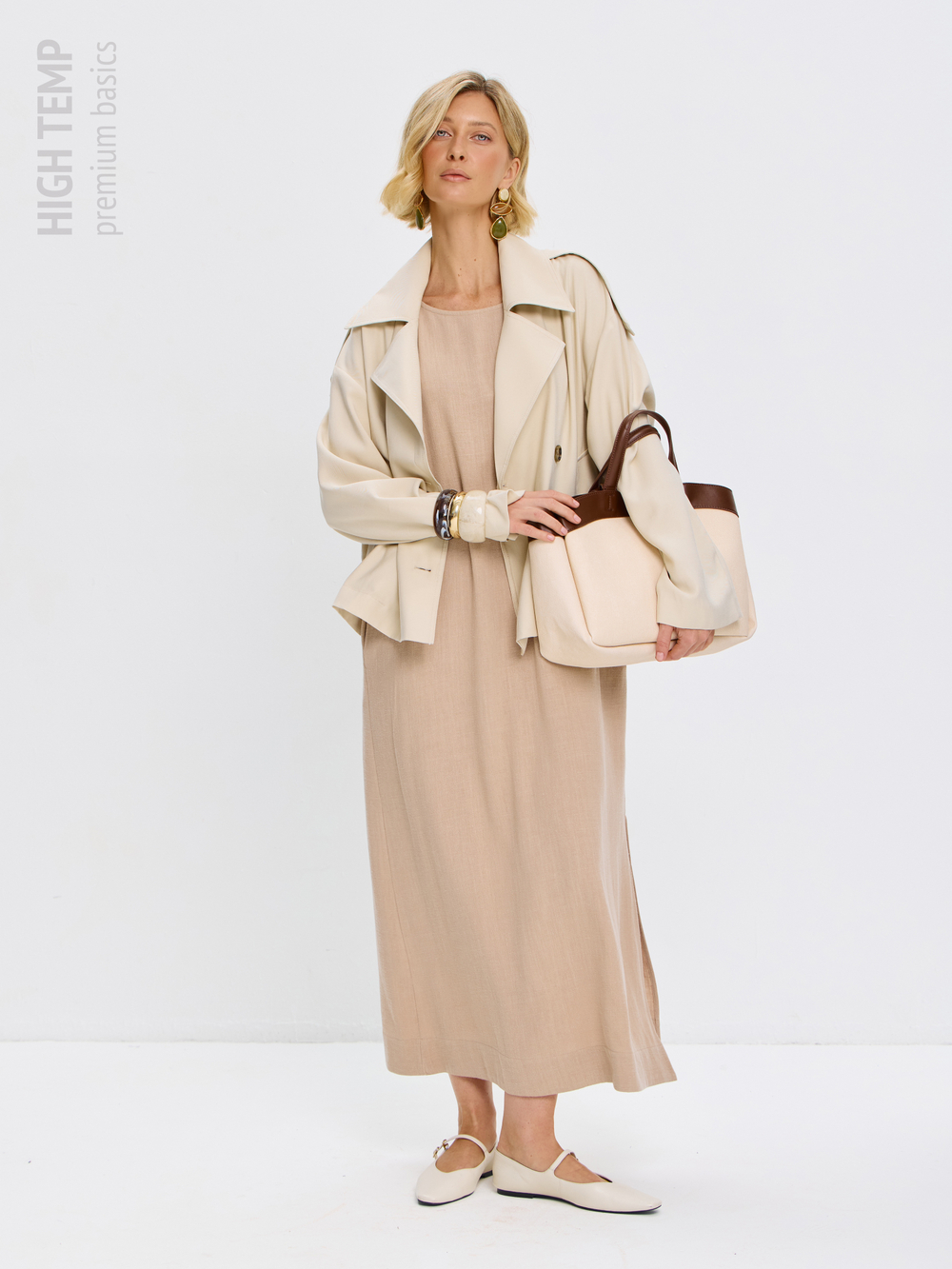 Льняной сарафан макси с карманами