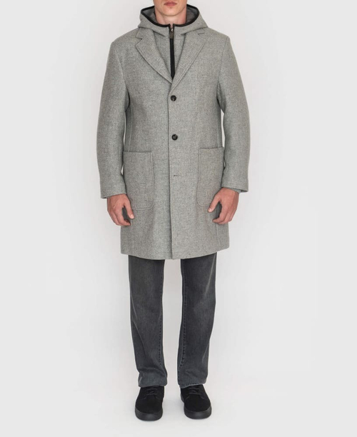 Мужское пальто с капюшоном (серое) С14