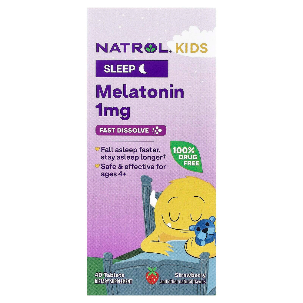 Natrol, мелатонин для детей от 4 лет, со вкусом клубники, 40 таблеток