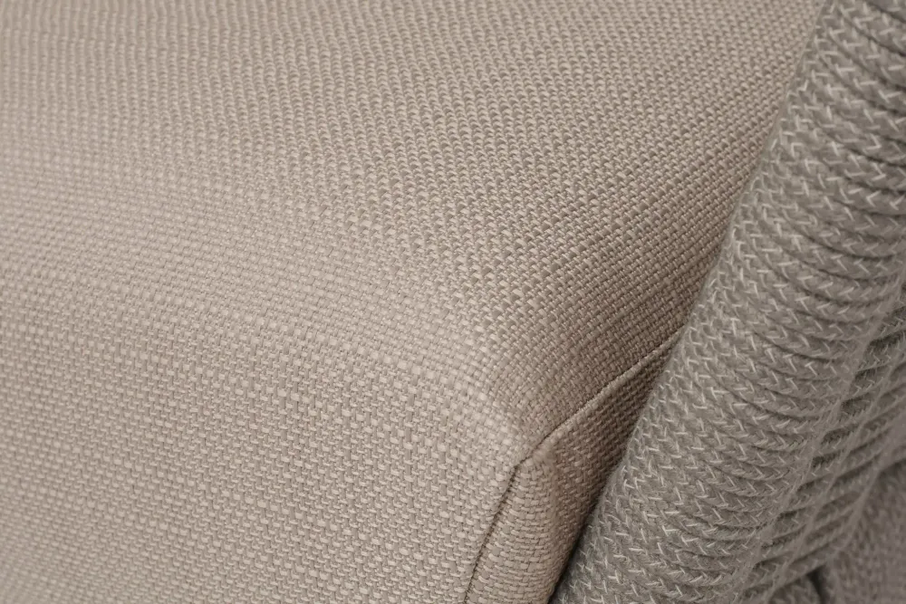 "Фиджи" диван 3-местный плетеный из роупа, каркас алюминий светло-серый (RAL7035) муар, роуп серый меланж круглый, ткань Mossle бежевая