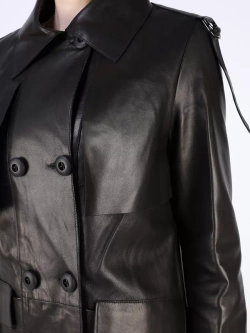 Кожаный тренч длинный с поясом плащ на осень