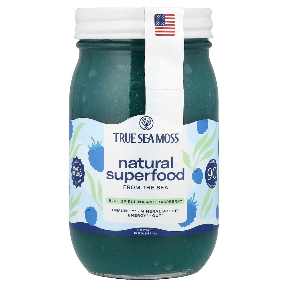 True Sea Moss, натуральный суперфуд, из морских водорослей, голубая спирулина и малина, 473 мл (16 жидк. унций)