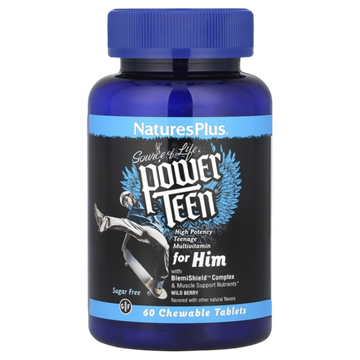 Natures Plus Power Teen® for Him 60 Chewable , Витамины для мальчиков-подростков, со вкусом лесных ягод