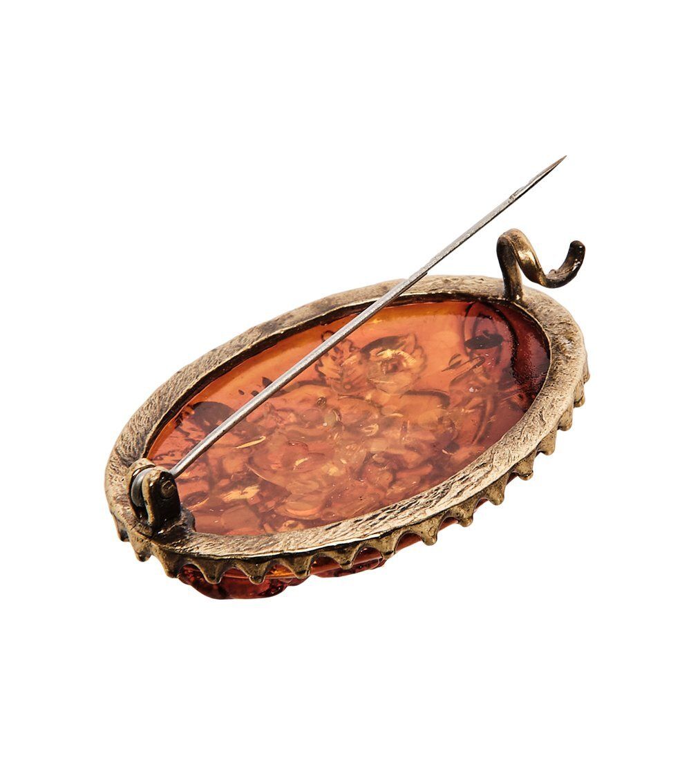 AM-2599 Брошь «Камея Розочка» (латунь, янтарь)