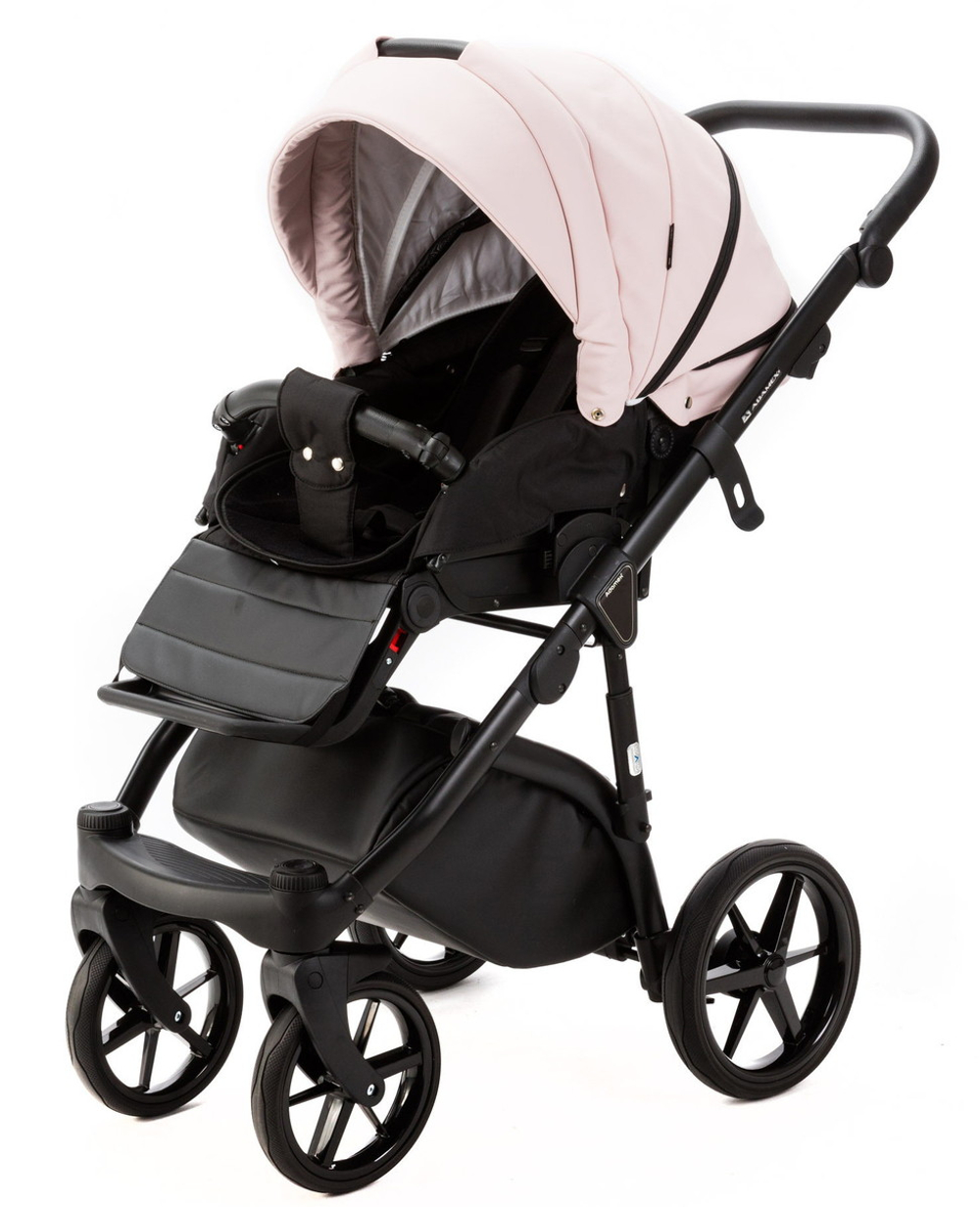 Детская коляска Adamex Nola Deluxe 3 в 1 N-SD102 (РОЗОВ.ПУДРА КОЖА + ЧЕРН.КОЖА)