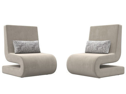 Кресло Волна (2 шт.), бежевый;серый, Микровельвет;Велюр, 115666
