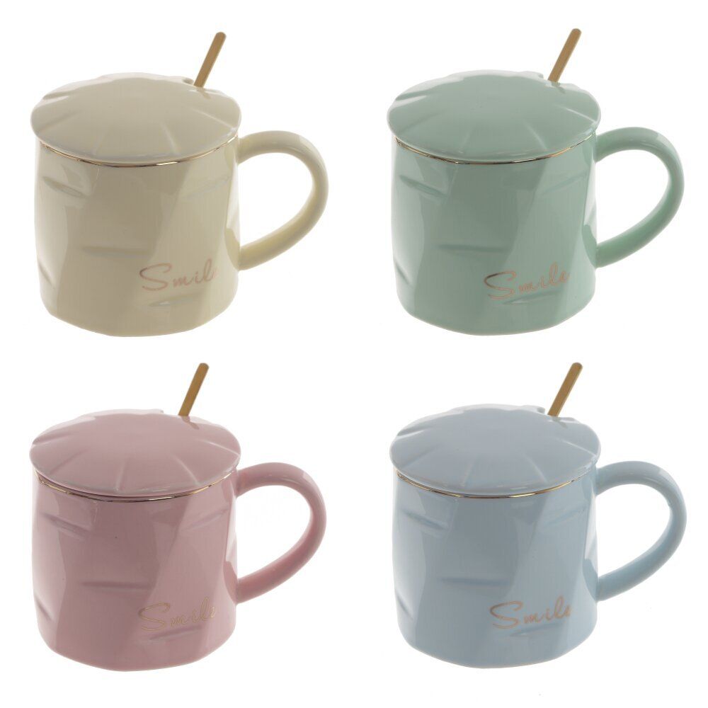 GAEM Кружка с крышкой и ложкой, 400 мл, L13 W9,5 H9,5 см, 4в.