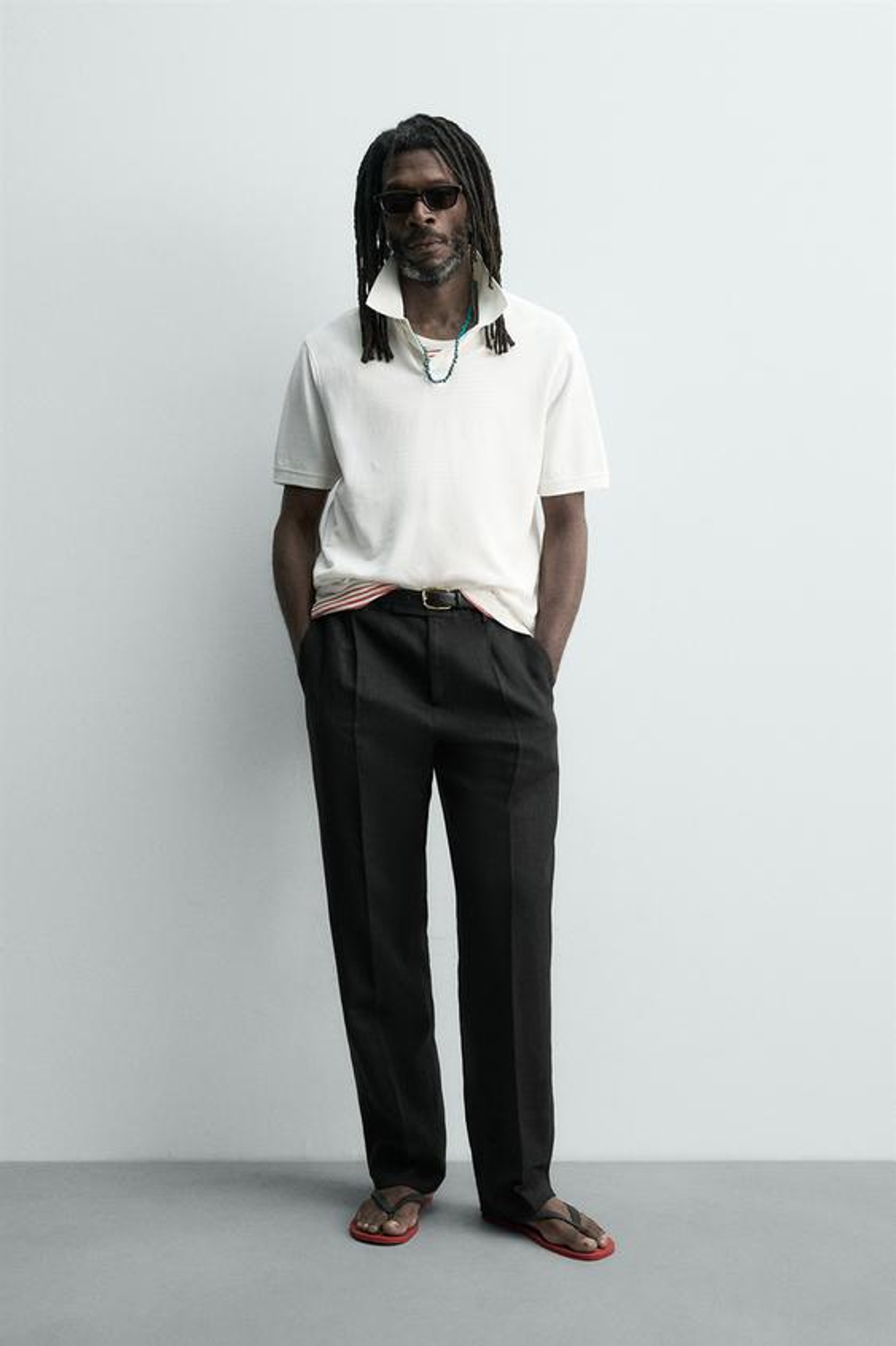 ZARA X AARON LEVINE ПОЛО ПИКЕ С ЭФФЕКТОМ ПОТЕРТОСТИ, ЭКРЮ