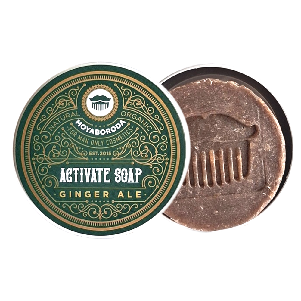 Мыло-шампунь для роста бороды и волос MOYABORODA "GINGER ALE" (органик, твердое, аромат: имбирный пряник). (70гр.)