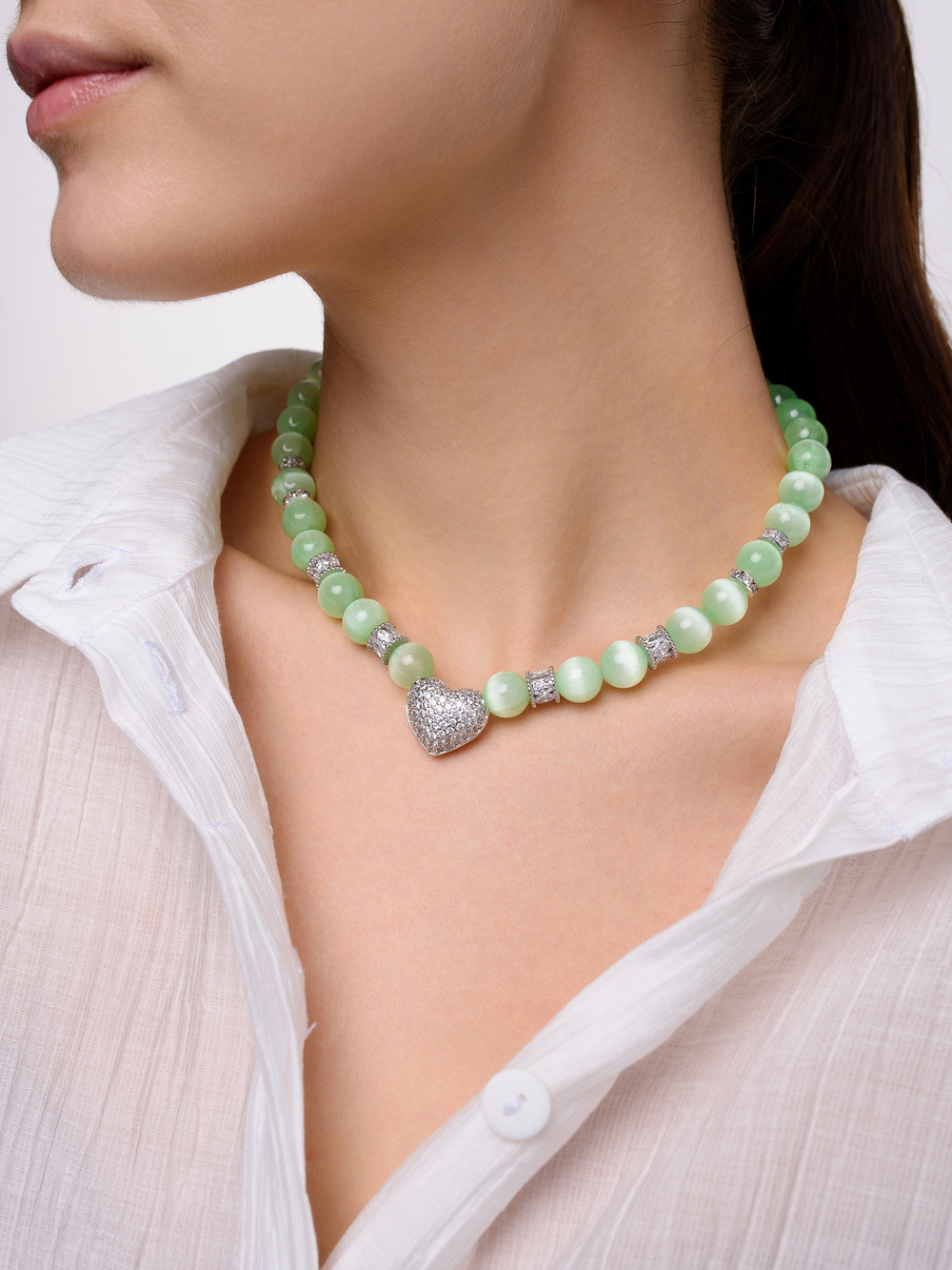 Колье "Summer heart" green Silver