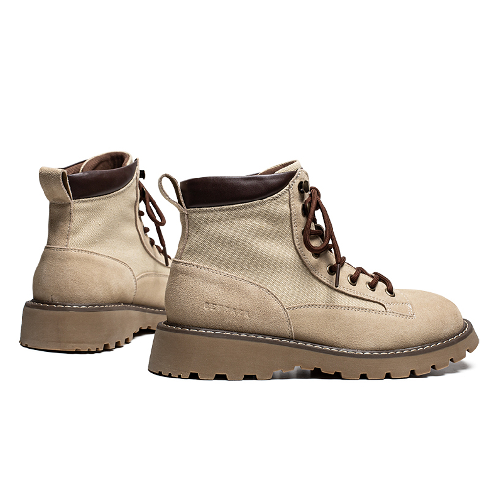 LUNMADENG Cow Split Leather Short Combat Boots Men"s