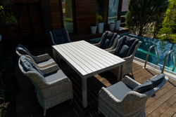 Обеденный комплект из искусственного ротанга ВЕНЕЦИЯ : 180 обед. стол + 6 кресел БЕРГАМО (цвет серый)