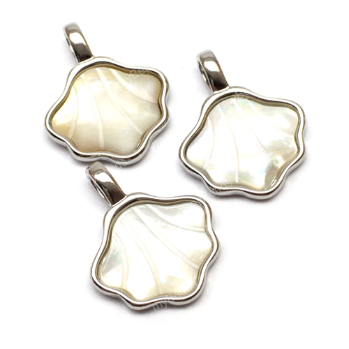 Подвеска с перламутром "Ракушка" 16х12 мм, родий