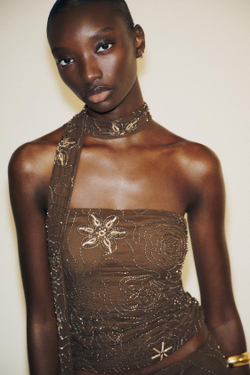 ZARA ТОП С ПАЙЕТКАМИ, ШОКОЛАДНЫЙ