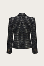 ЖАКЕТ ИЗ ЧЕРНОГО ТВИДА С ЛЮРЕКСНОЙ НИТЬЮ