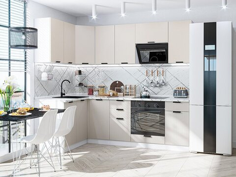 Угловая модульная кухня Евро Лайн-05 Агат - Белый 2140*1400/2400*600