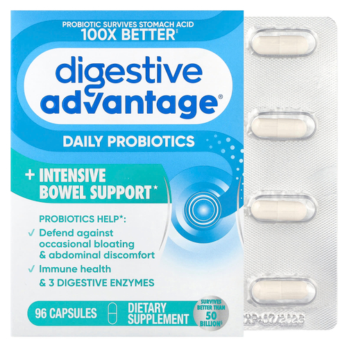 Schiff, Digestive Advantage®, ежедневные пробиотики + интенсивная поддержка кишечника, 96 капсул
