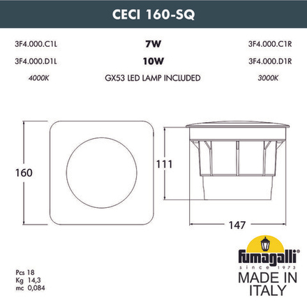 Грунтовый светильник FUMAGALLI CECI 160-SQ 3F4.000.000.LXD1L