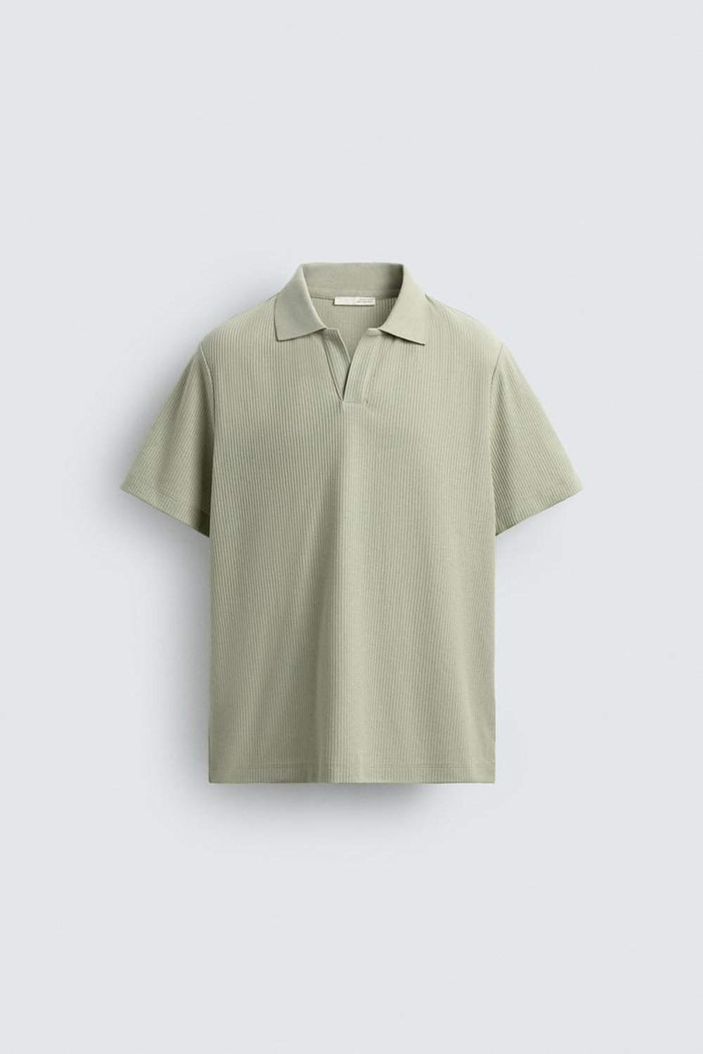 ZARA ПОЛО REGULAR FIT ИЗ ХЛОПКА С РЕЛЬЕФНЫМ УЗОРОМ, СЕРО-ЗЕЛЕНЫЙ