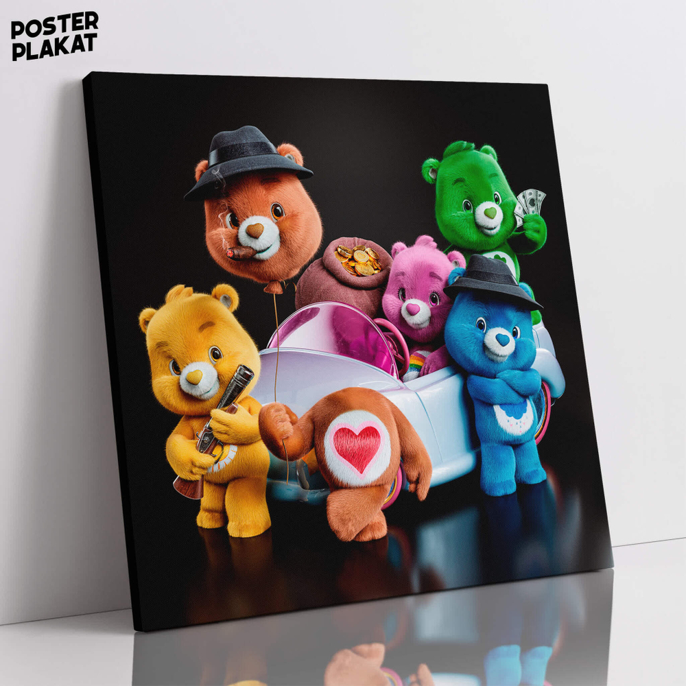 Картина для интерьера Заботливые мишки / Care Bears на холсте, персонажи мультфильма, холст с печатью на подрамнике, на стену, Постер Плакат