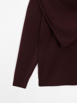 Massimo Dutti Свитер из 100% шерсти с шарфом, гранатовый