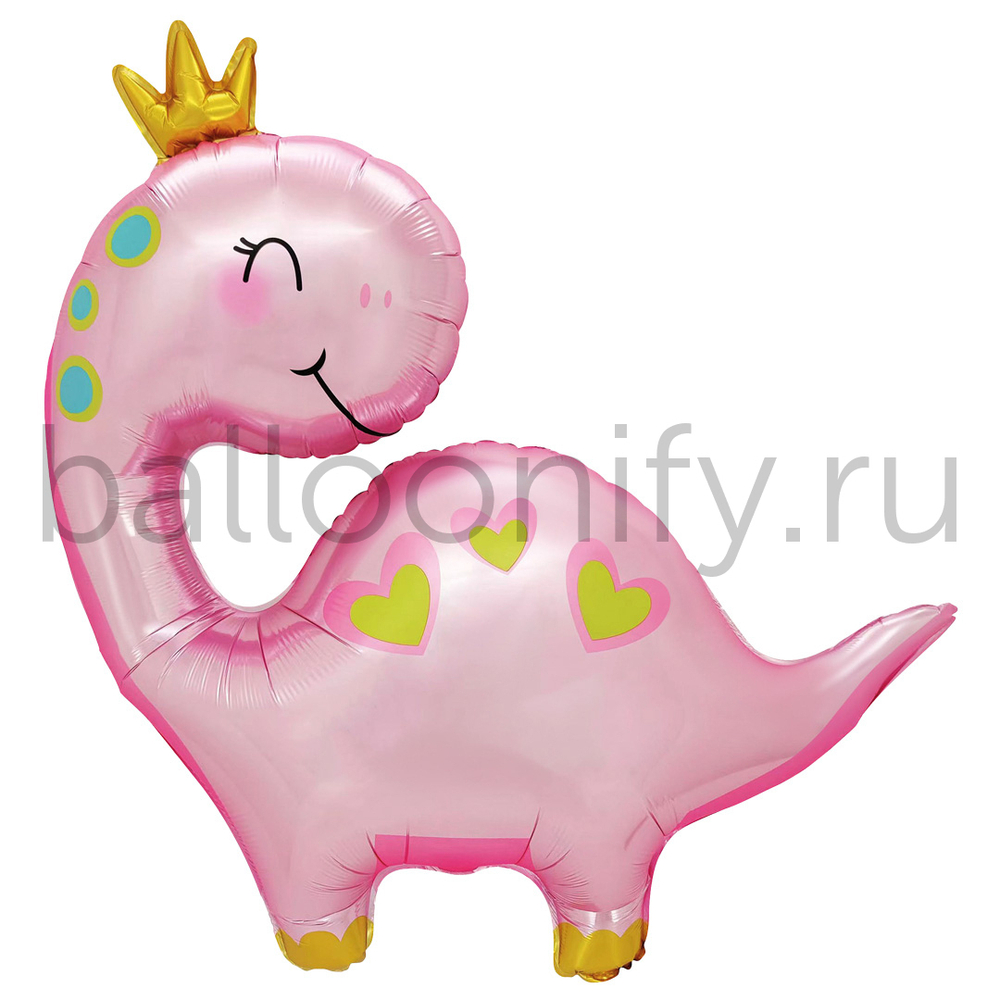 Шар (37''/94 см) Фигура, Динозаврик Принцесса, Розовый, 1 шт.