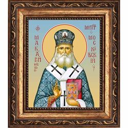 Макарий Невский святитель, митрополит Московский и Коломенский. Икона на холсте.