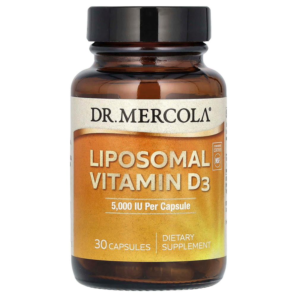 Dr. Mercola, липосомальный витамин D3, 125 мкг (5000 МЕ), 30 капсул