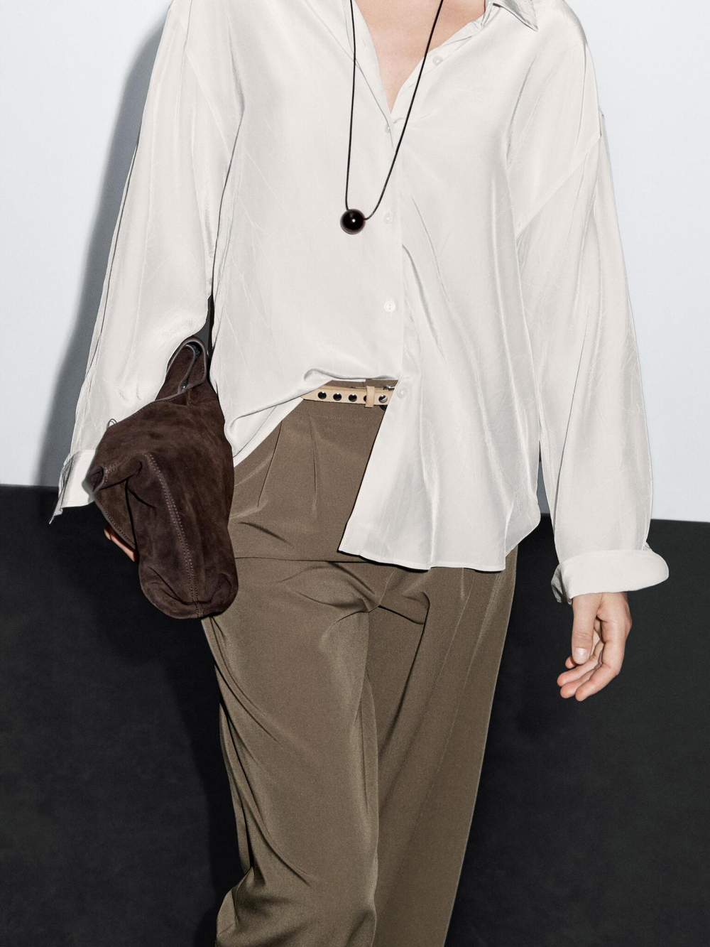 Massimo Dutti Струящиеся брюки с широкими штанинами и защипами, кротово-коричневый