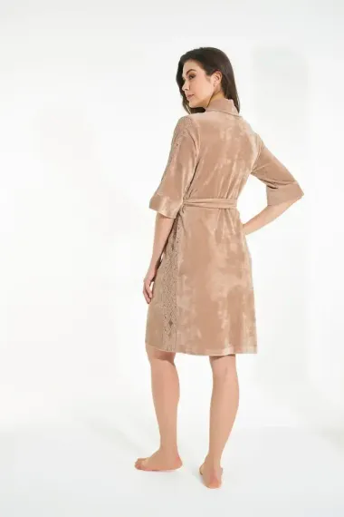 Халат женский велюровый 0509 бежевый NUSA Турция