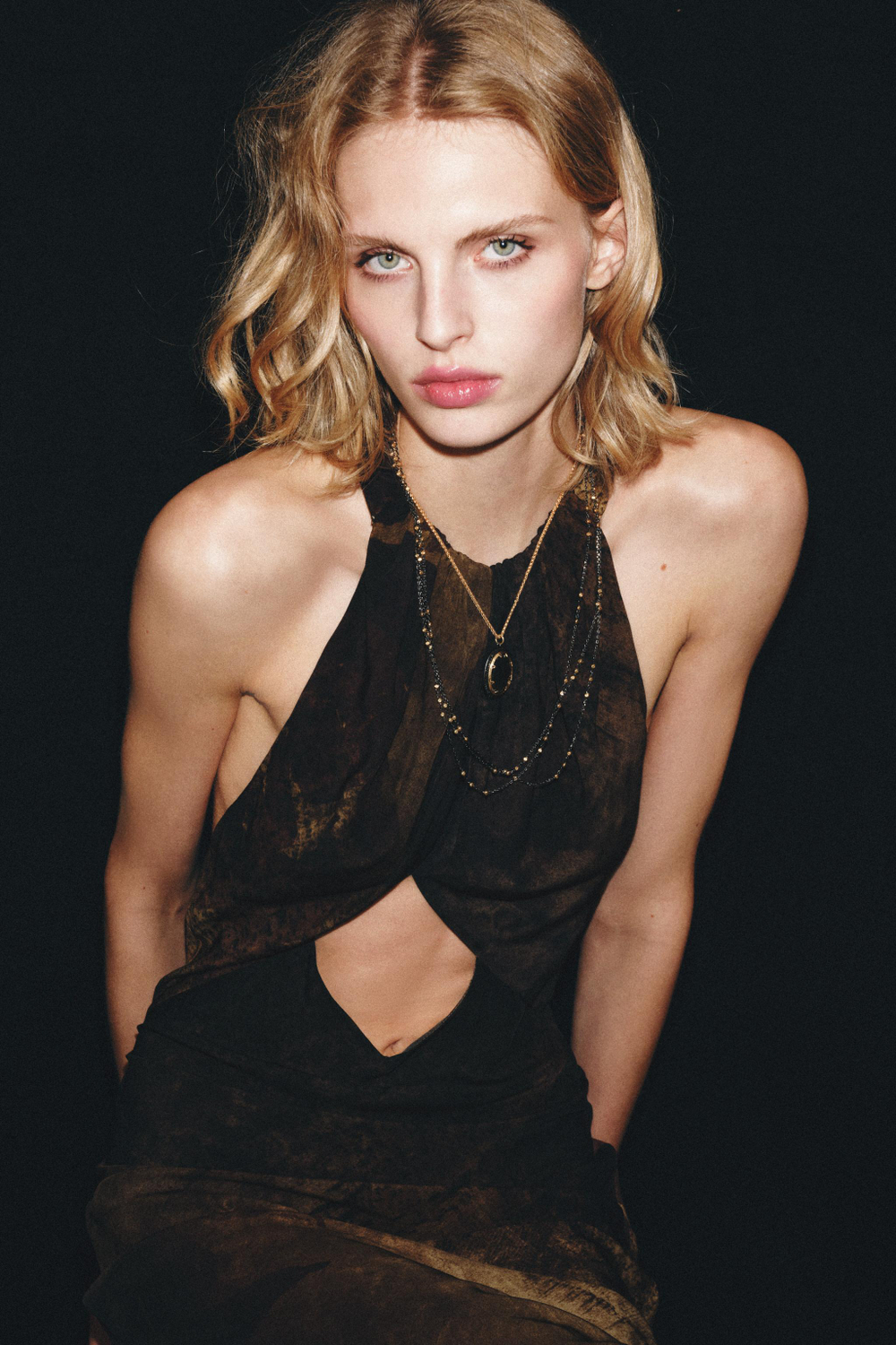 ZARA НАБОР ИЗ 2 ОЖЕРЕЛИЙ-ЦЕПОЧЕК С КАМНЕМ, ЗОЛОТИСТЫЙ