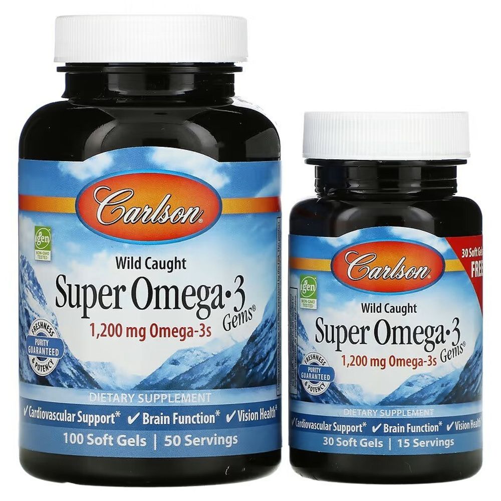 Carlson Super Omega 3 1200 mg 130 caps / Супер Омега-3, 1200 мг, выловлено в диких условиях