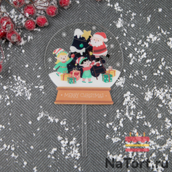 Топпер «Merry Christmas» волшебный шар (Санта с эльфами)