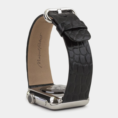 Ремешок для Apple Watch 40/41/42 mm из кожи аллигатора, черного цвета